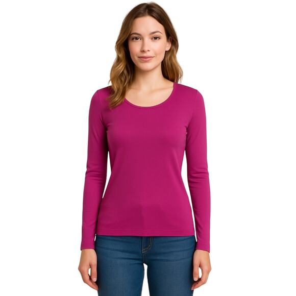Classics by Worth Magenta Long Sleeve Scoop Neck Fitted Tee Shirt Size Small 💖✨ - Picture 1 of 10